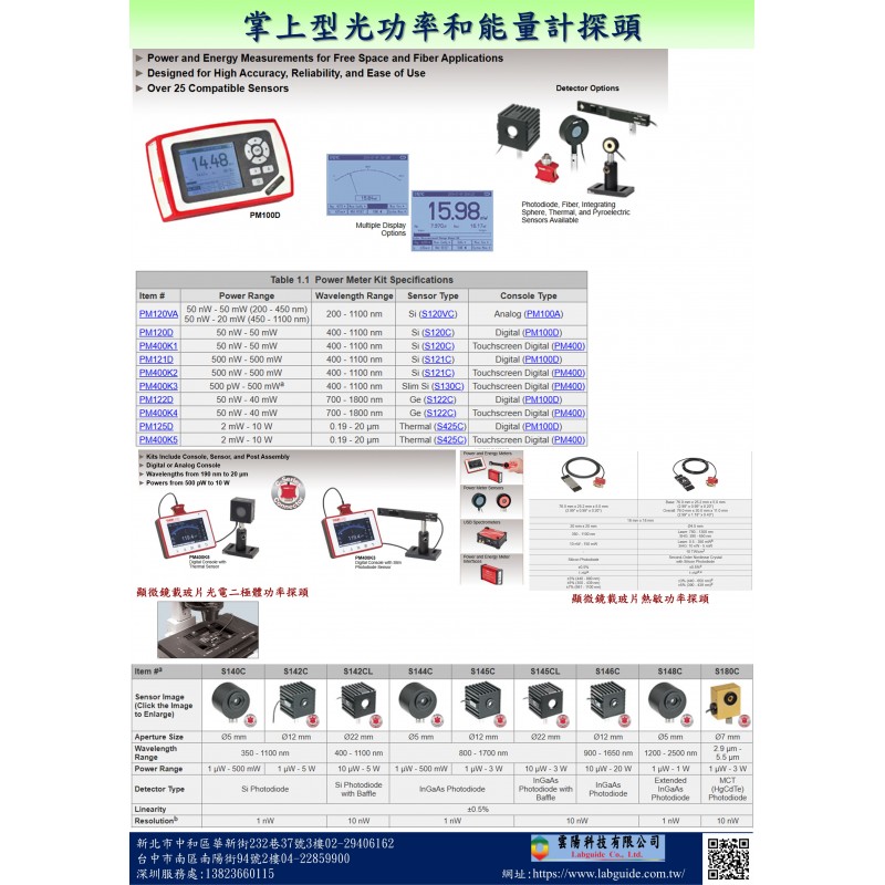 掌上型光功率和能量計探頭 powermeter